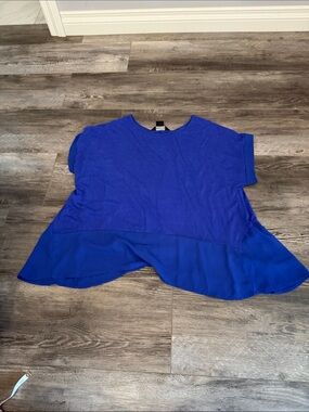 Michel Studio Royal Blue Short Sleeve Layered Hem Top